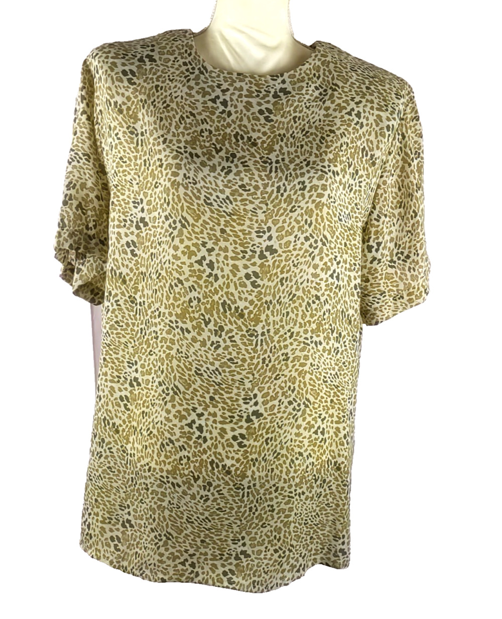 Jordon Women's Suit Shirt Blouse Size 18 Brown Tan Cream Short Sleeves
